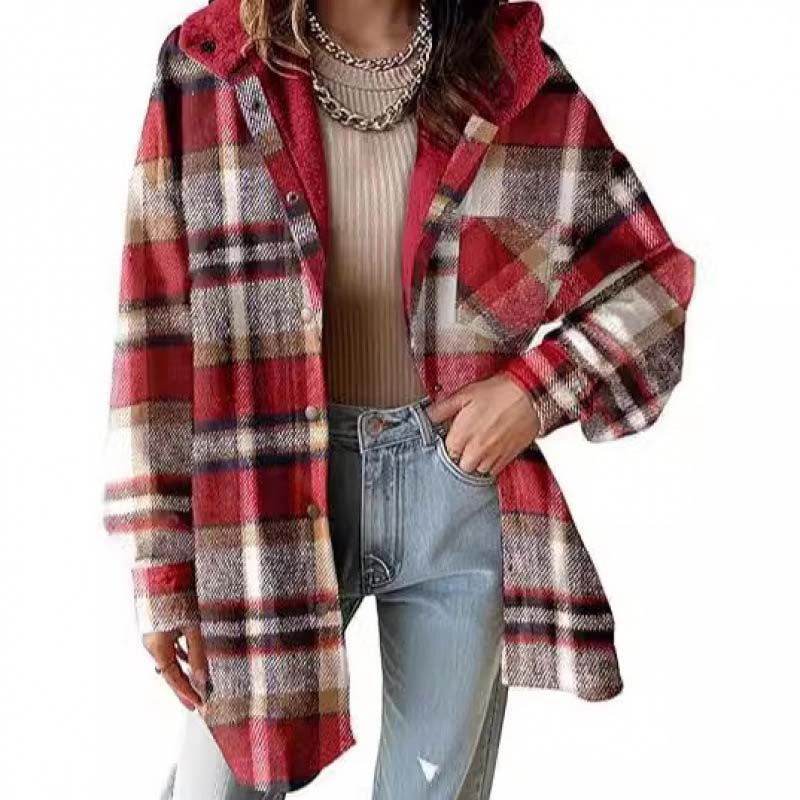 ❄️ Winter uitverkoop 50% korting🎉Women’s Classic Cozy Plaid Hooded Jacket