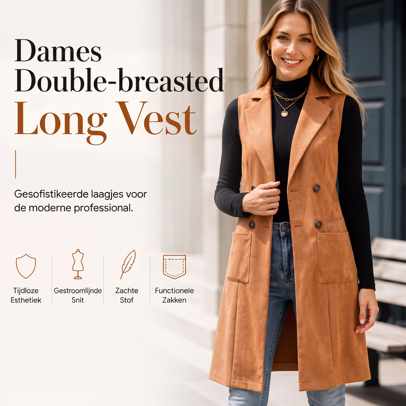 🔥Gratis verzending✈️Dames gilet met knopen en zakken, lang model