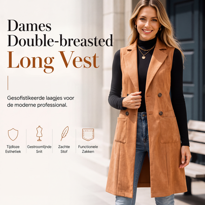 🔥Gratis verzending✈️Dames gilet met knopen en zakken, lang model