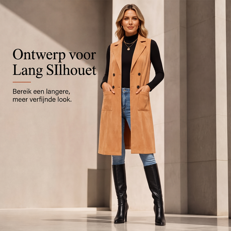 🔥Gratis verzending✈️Dames gilet met knopen en zakken, lang model