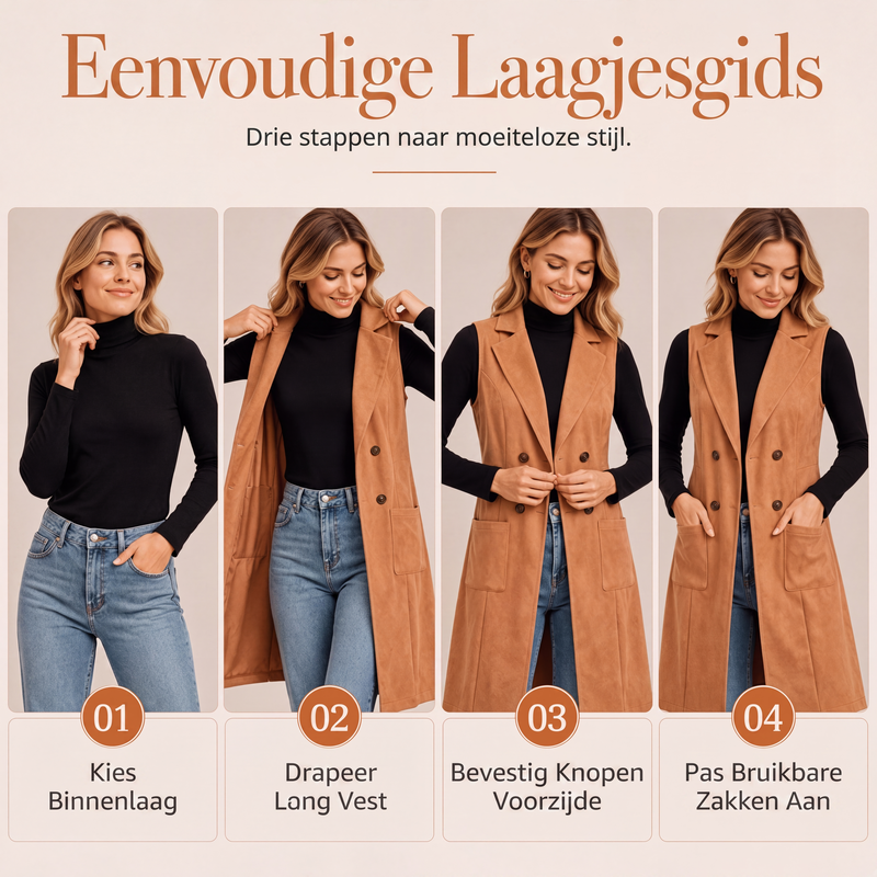 🔥Gratis verzending✈️Dames gilet met knopen en zakken, lang model
