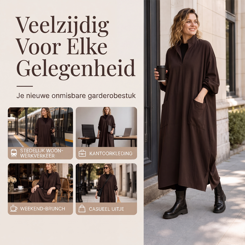 😍Losvallende draperende jurk met zakken voor dames