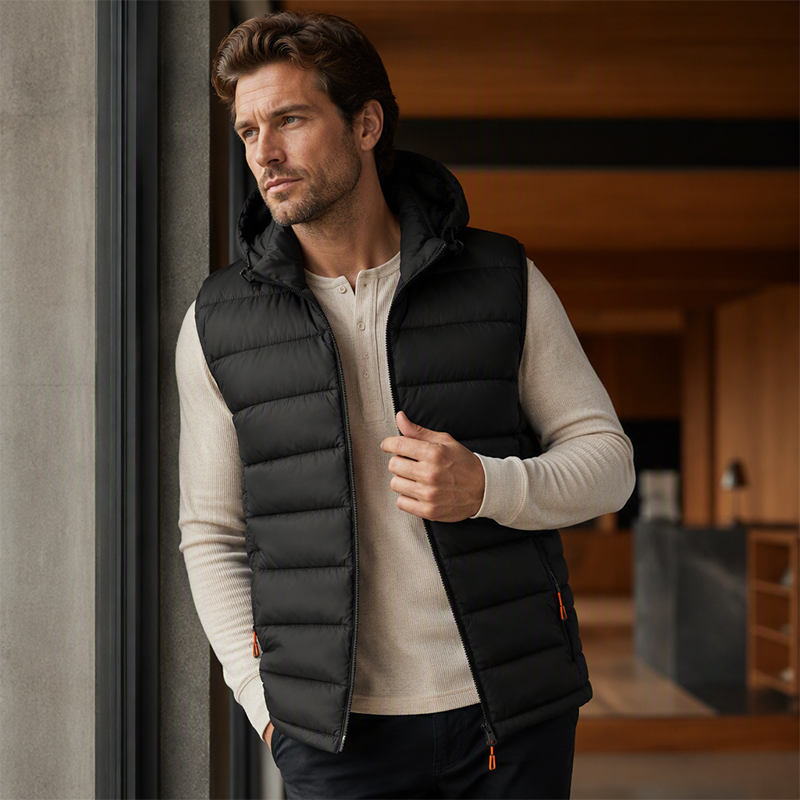 🔥Gratis verzending✈️Heren gewatteerde winterbodywarmer met afneembare capuchon