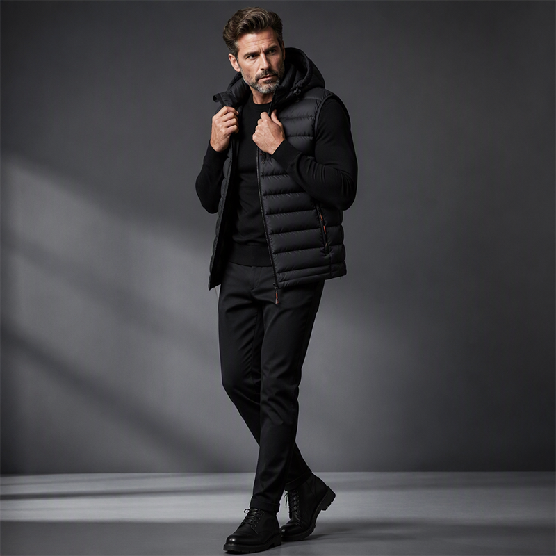 🔥Gratis verzending✈️Heren gewatteerde winterbodywarmer met afneembare capuchon