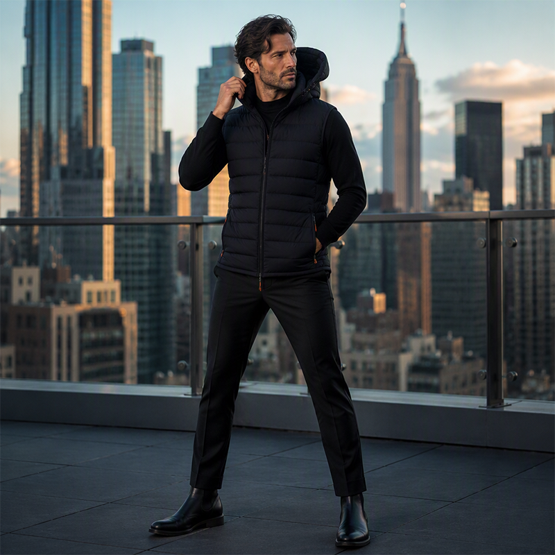 🔥Gratis verzending✈️Heren gewatteerde winterbodywarmer met afneembare capuchon