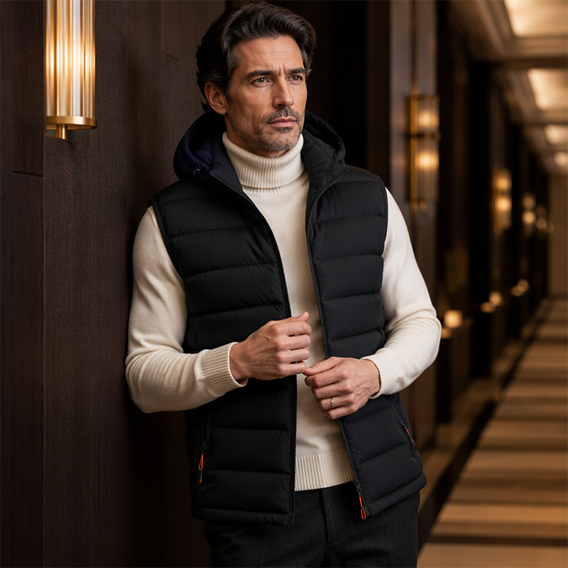 🔥Gratis verzending✈️Heren gewatteerde winterbodywarmer met afneembare capuchon