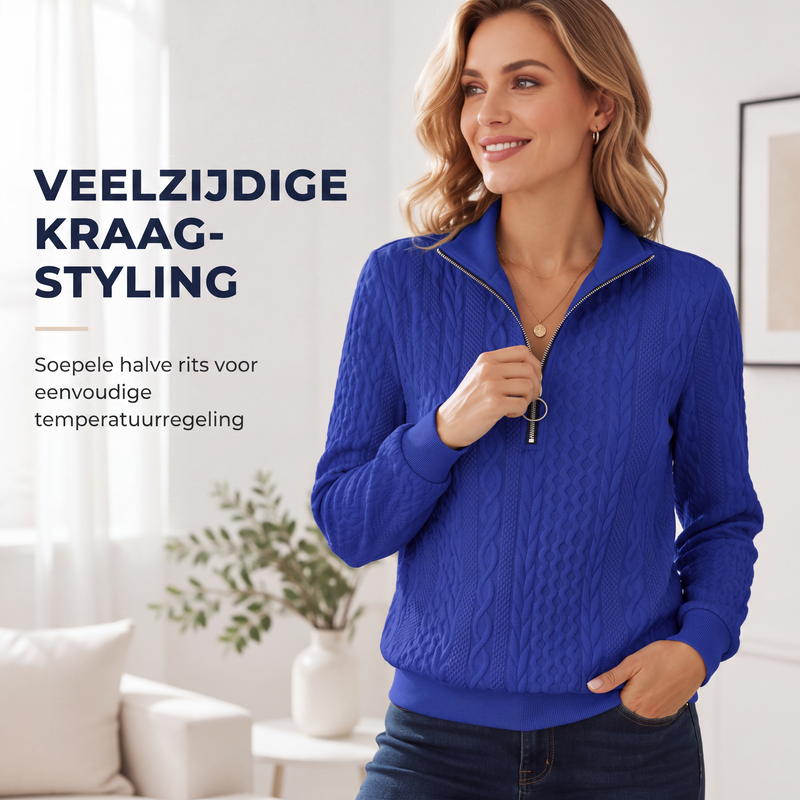 😍Dames kabelgebreide trui met halve ritssluiting
