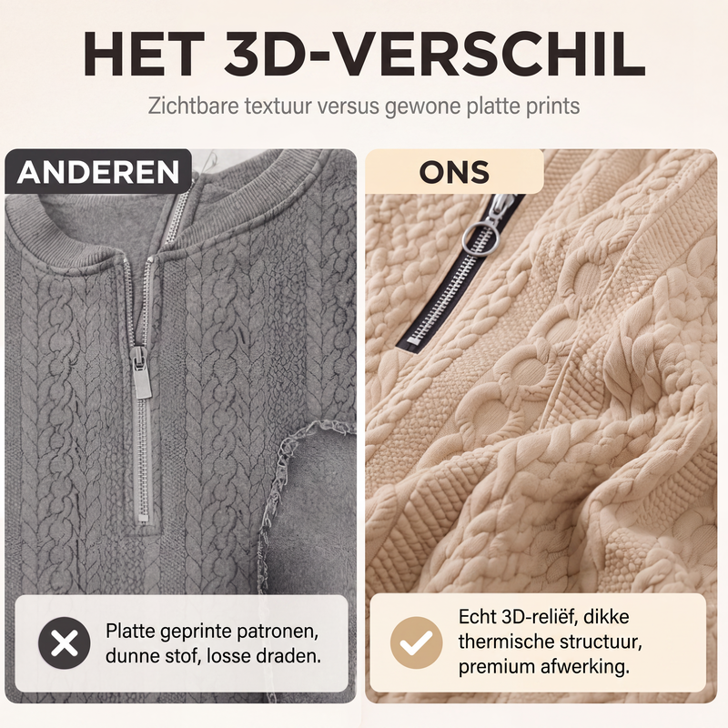 😍Dames kabelgebreide trui met halve ritssluiting