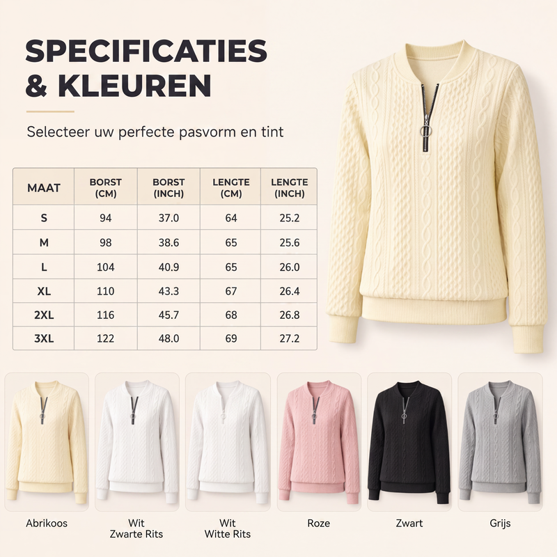 😍Dames kabelgebreide trui met halve ritssluiting