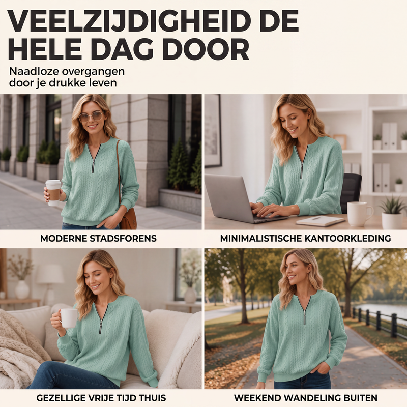 😍Dames kabelgebreide trui met halve ritssluiting