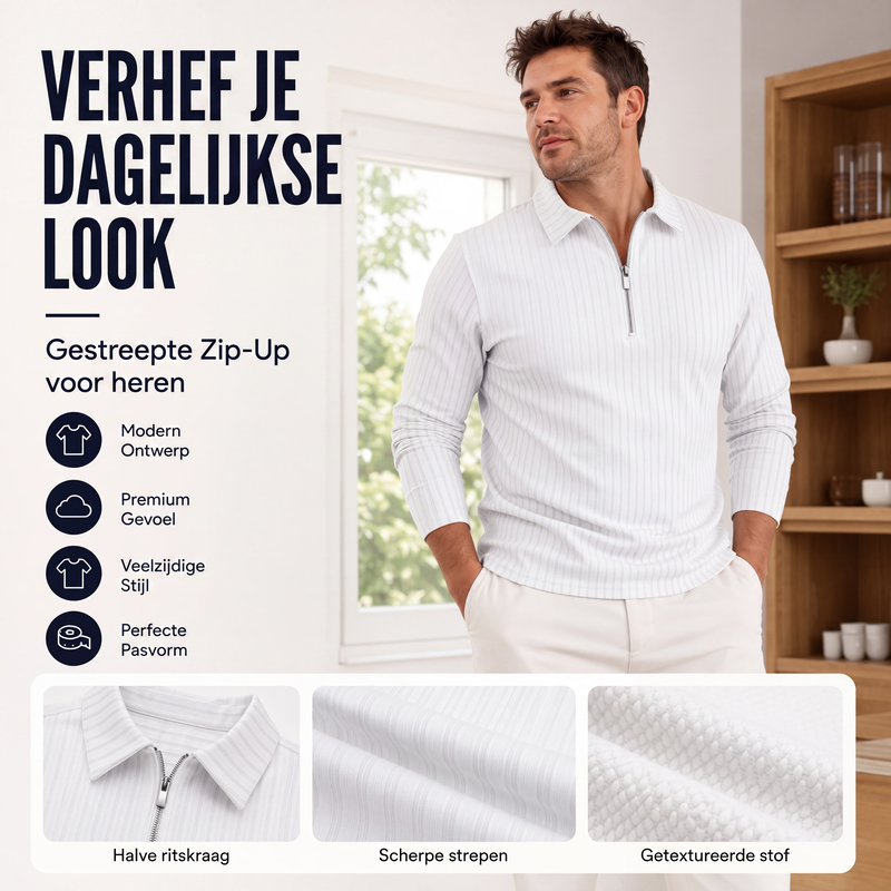 Casueel gestreept herenoverhemd met kwartrits