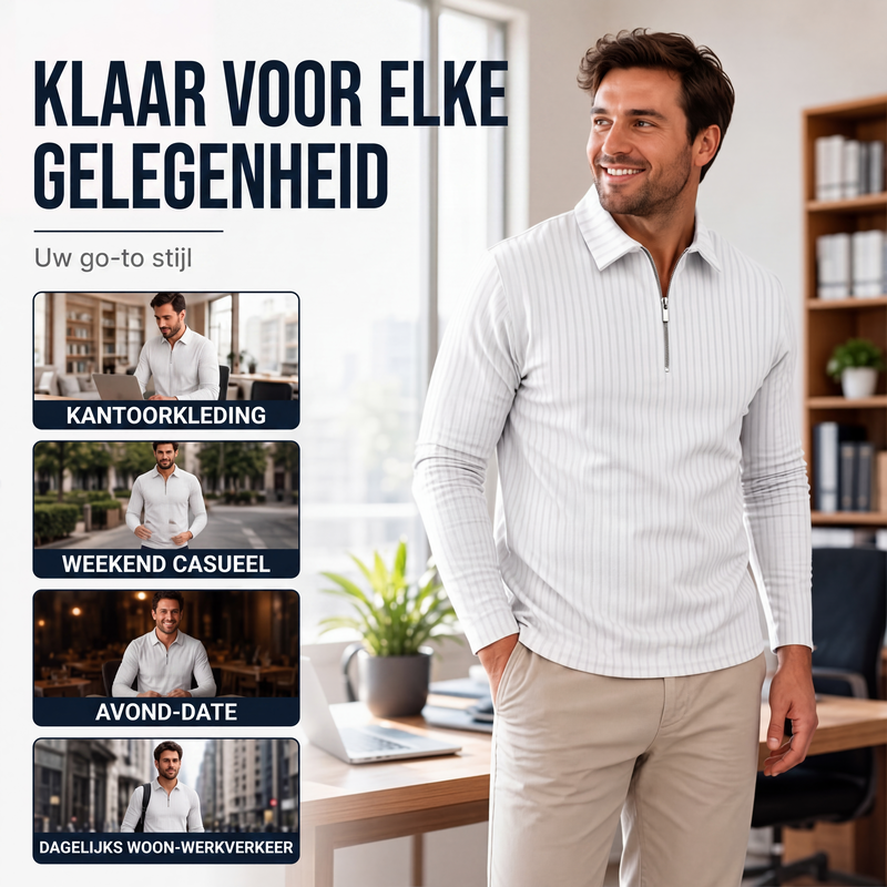 Casueel gestreept herenoverhemd met kwartrits