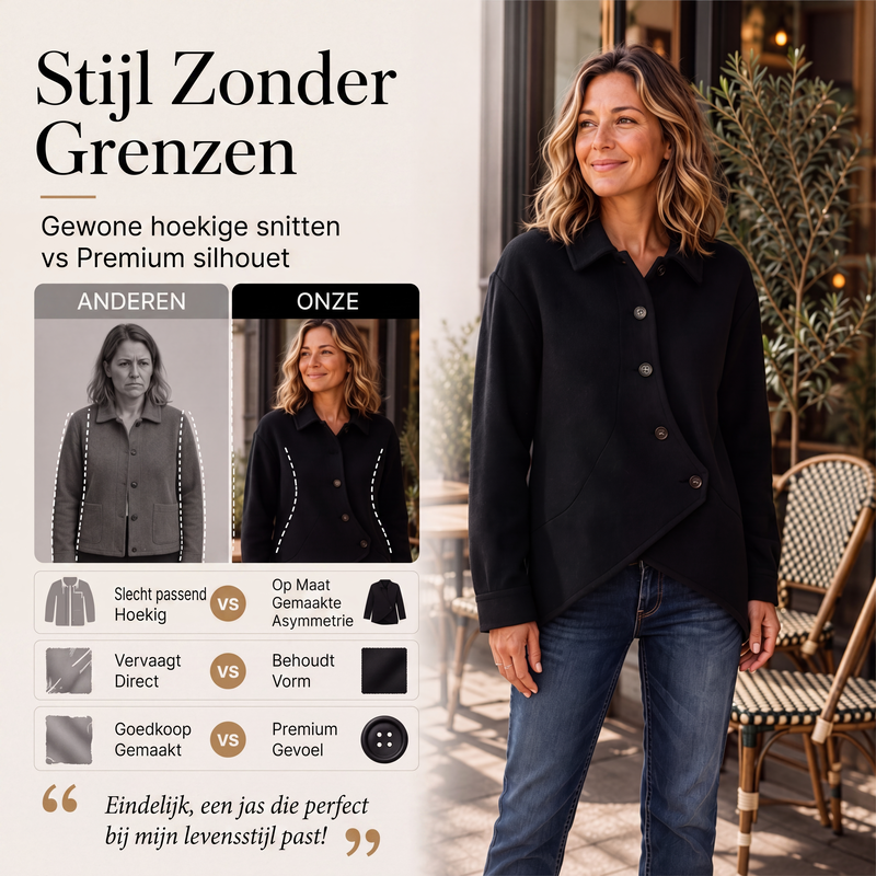🔥Gratis verzending✈️ Dames Diagonaal Overhemdjack 🧥 Unieke Asymmetrische Snit, Comfortabele Pasvorm & Moderne Stijl