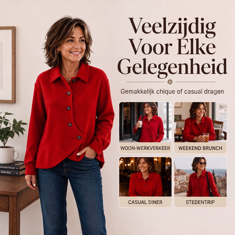 🔥Gratis verzending✈️ Dames Diagonaal Overhemdjack 🧥 Unieke Asymmetrische Snit, Comfortabele Pasvorm & Moderne Stijl