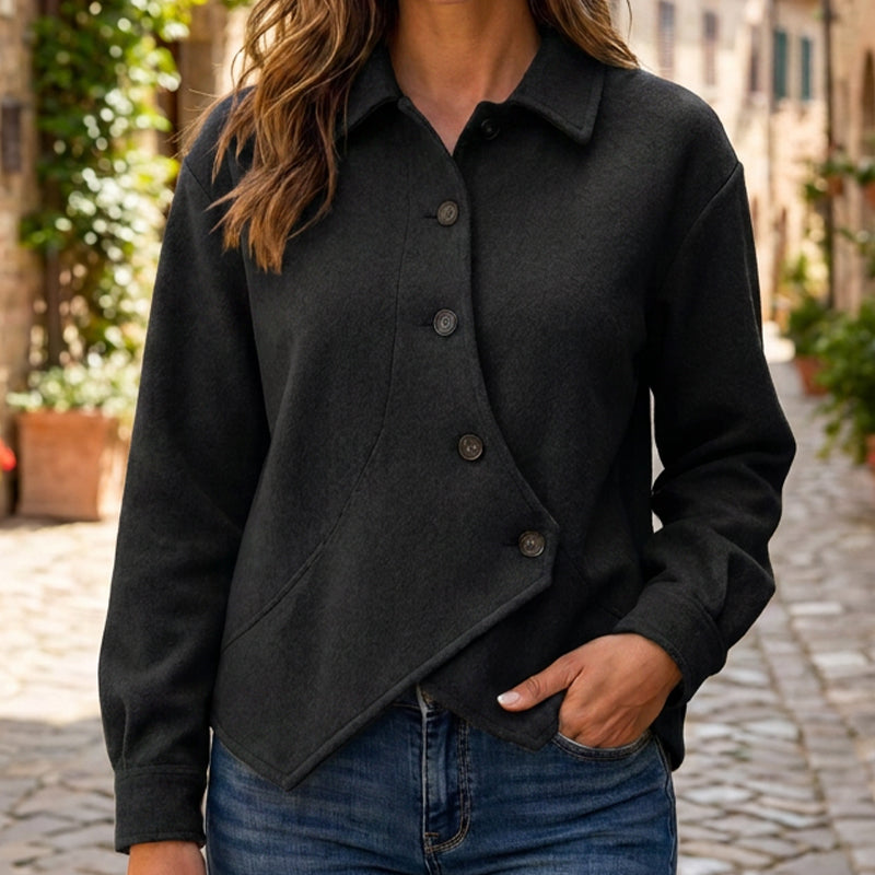 🔥Gratis verzending✈️ Dames Diagonaal Overhemdjack 🧥 Unieke Asymmetrische Snit, Comfortabele Pasvorm & Moderne Stijl