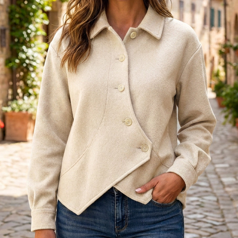 🔥Gratis verzending✈️ Dames Diagonaal Overhemdjack 🧥 Unieke Asymmetrische Snit, Comfortabele Pasvorm & Moderne Stijl