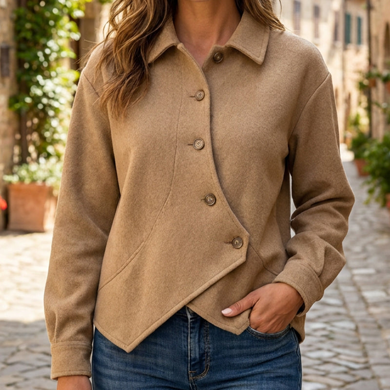 🔥Gratis verzending✈️ Dames Diagonaal Overhemdjack 🧥 Unieke Asymmetrische Snit, Comfortabele Pasvorm & Moderne Stijl