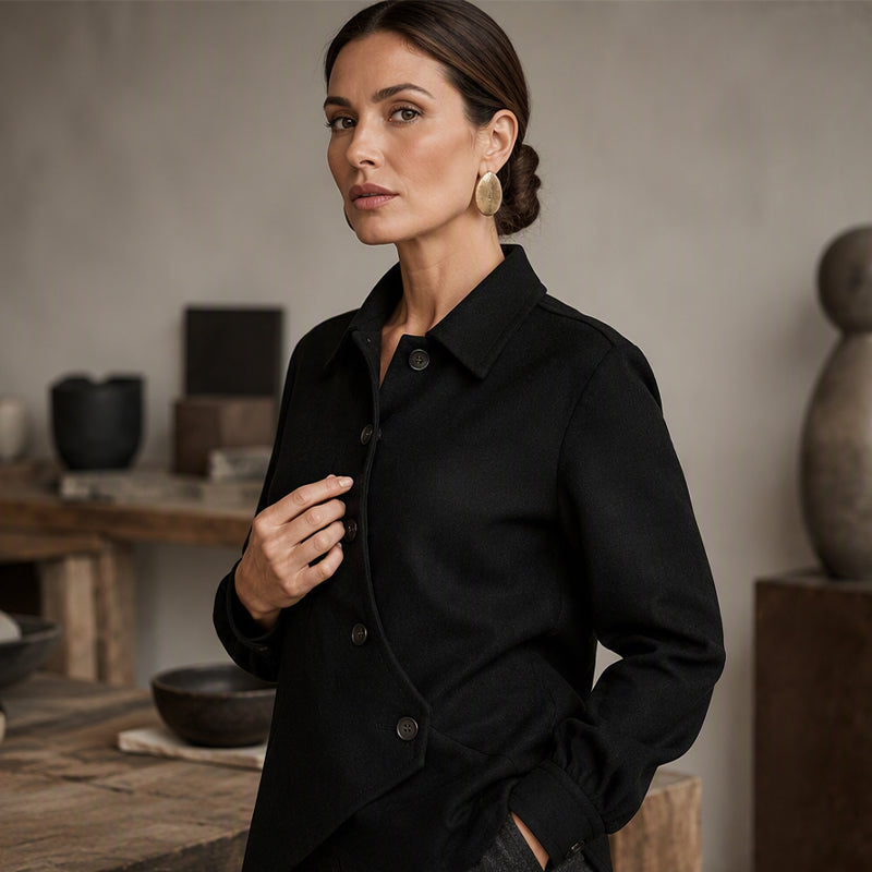 🔥Gratis verzending✈️ Dames Diagonaal Overhemdjack 🧥 Unieke Asymmetrische Snit, Comfortabele Pasvorm & Moderne Stijl