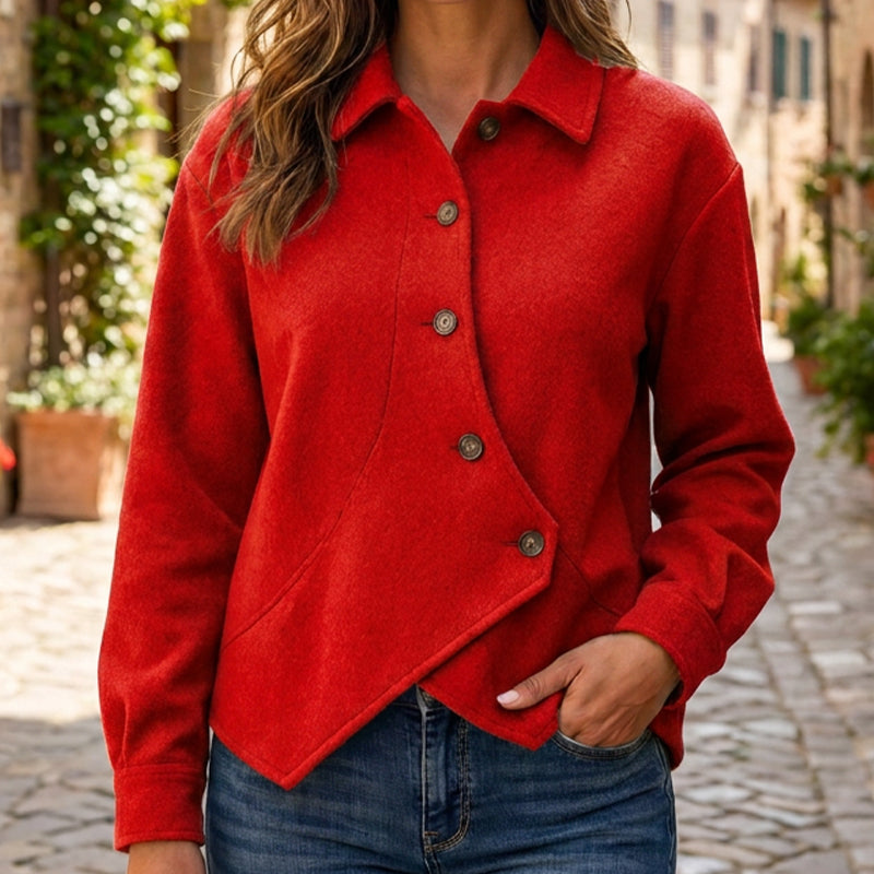 🔥Gratis verzending✈️ Dames Diagonaal Overhemdjack 🧥 Unieke Asymmetrische Snit, Comfortabele Pasvorm & Moderne Stijl