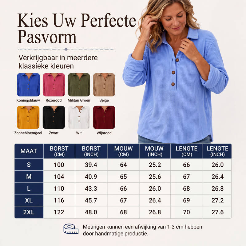 ✨ Nieuwe Collectie 🌿 Dames Wafelgebreid Henley Shirt met Lange Mouwen 👚 Zachte Textuur, Comfortabele Pasvorm & Tijdloze Casual Look