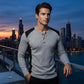 Heren kleurenblok wafelgebreid Henley-shirt
