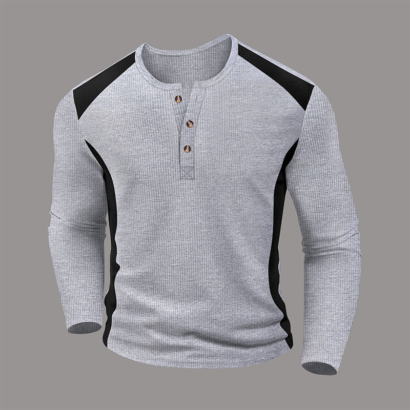 Heren kleurenblok wafelgebreid Henley-shirt