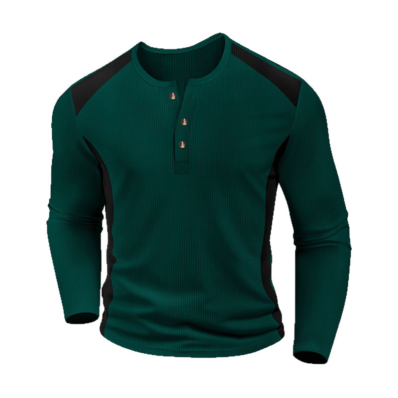 Heren kleurenblok wafelgebreid Henley-shirt