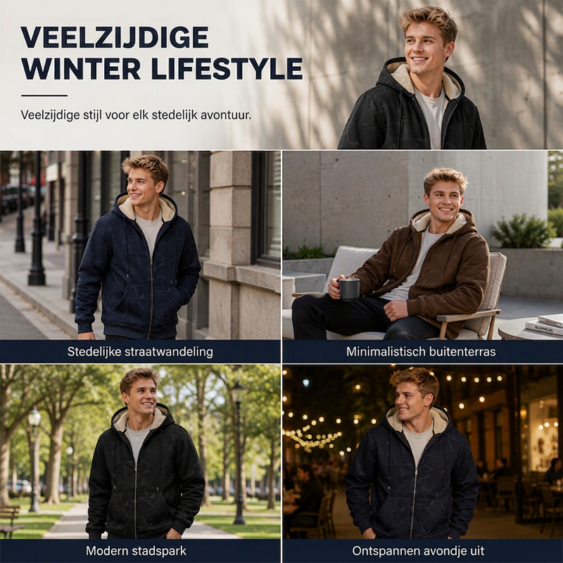 🔥Gratis verzending✈️Heren winter jack met capuchon, ritssluiting en fleece voering