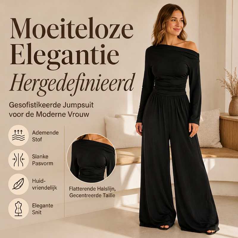🔥Gratis verzending✈️Off-shoulder wijde pijpen jumpsuit voor dames