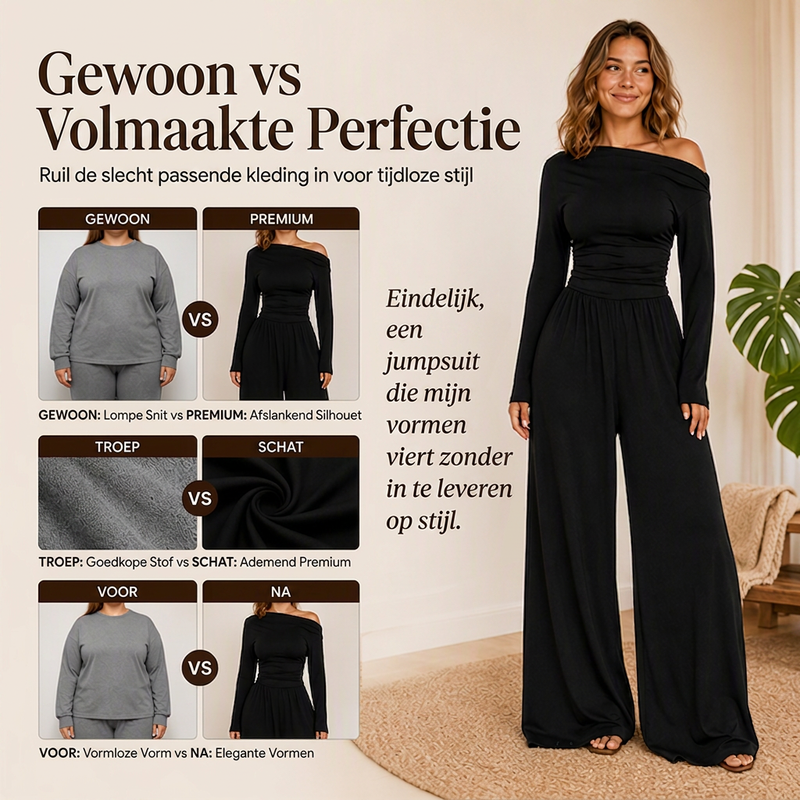 🔥Gratis verzending✈️Off-shoulder wijde pijpen jumpsuit voor dames