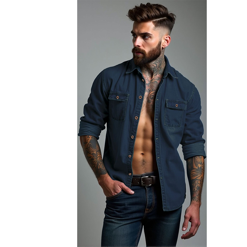 🔥Heren spijkerhemd met lange mouwen, casual button-down vest
