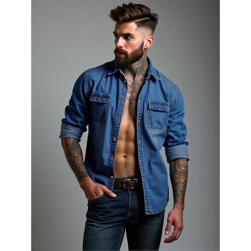🔥Heren spijkerhemd met lange mouwen, casual button-down vest
