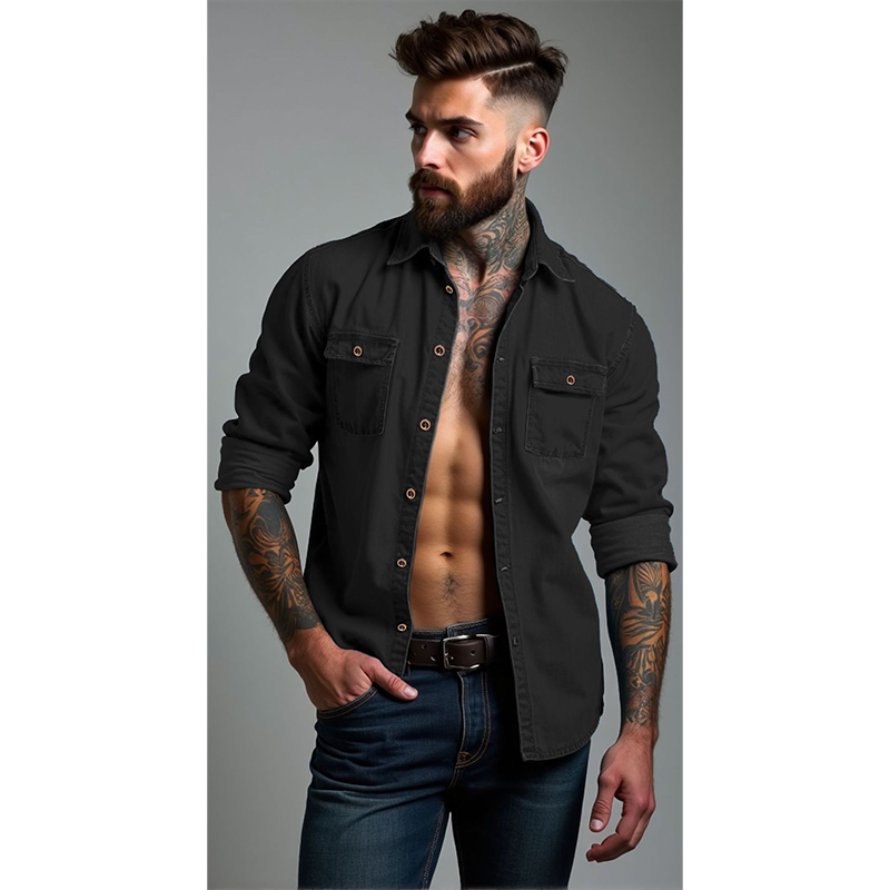 🔥Heren spijkerhemd met lange mouwen, casual button-down vest