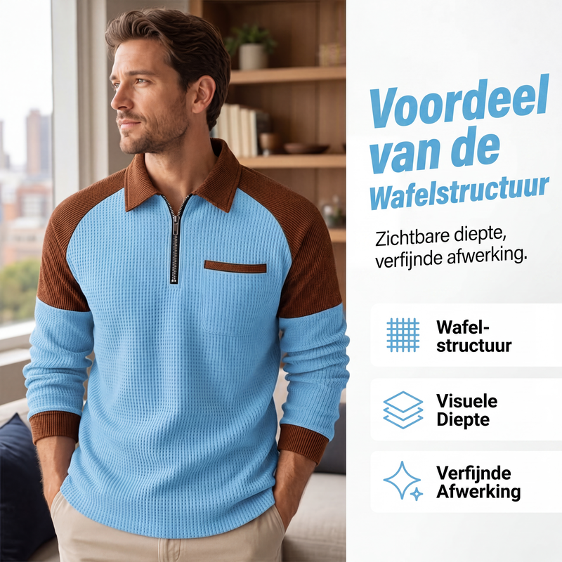 😍Heren casual sweatshirt met wafelstructuur en kwartrits
