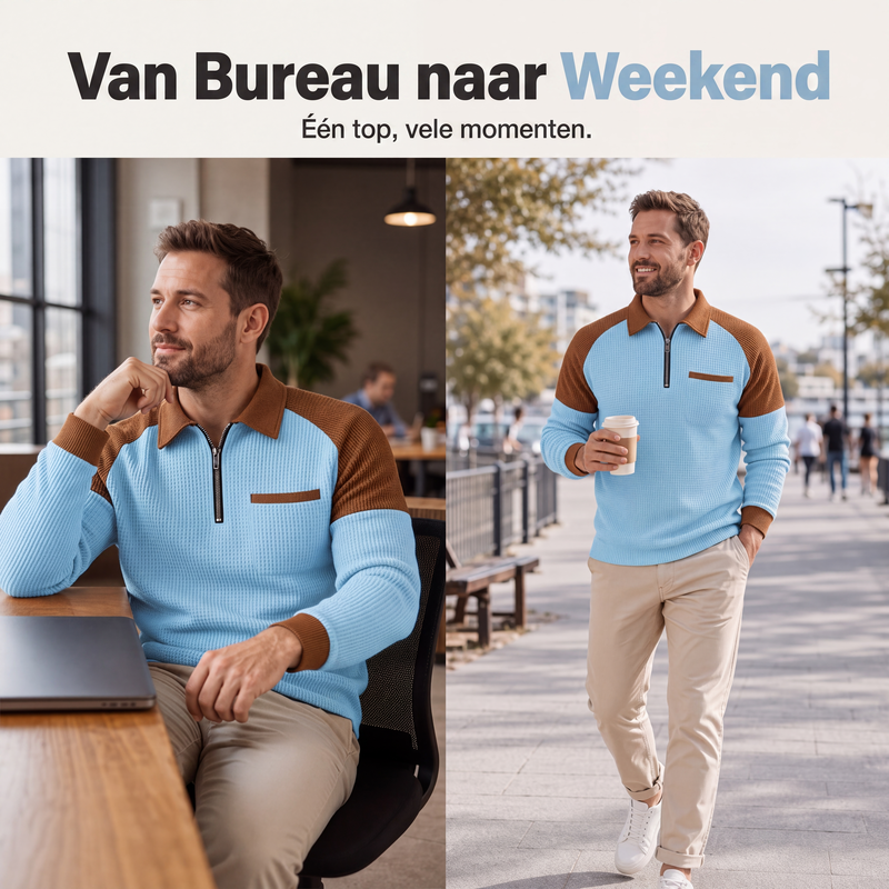 😍Heren casual sweatshirt met wafelstructuur en kwartrits