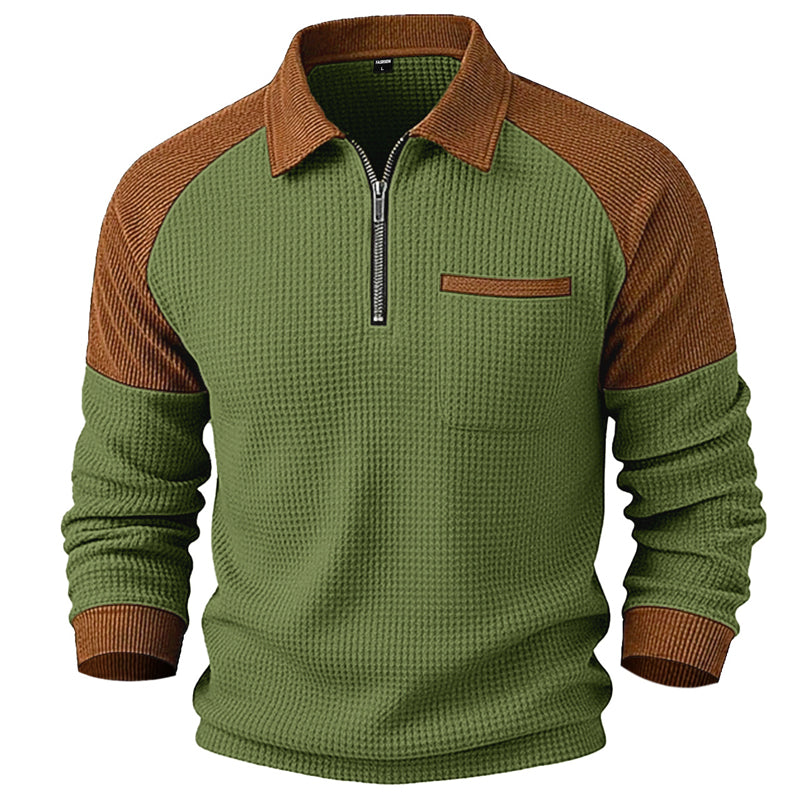 😍Heren casual sweatshirt met wafelstructuur en kwartrits