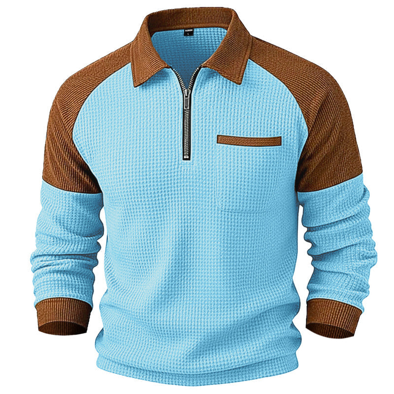 😍Heren casual sweatshirt met wafelstructuur en kwartrits