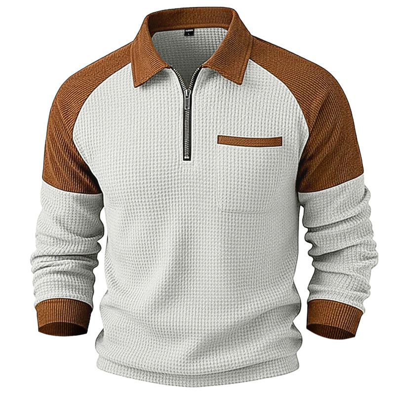 😍Heren casual sweatshirt met wafelstructuur en kwartrits