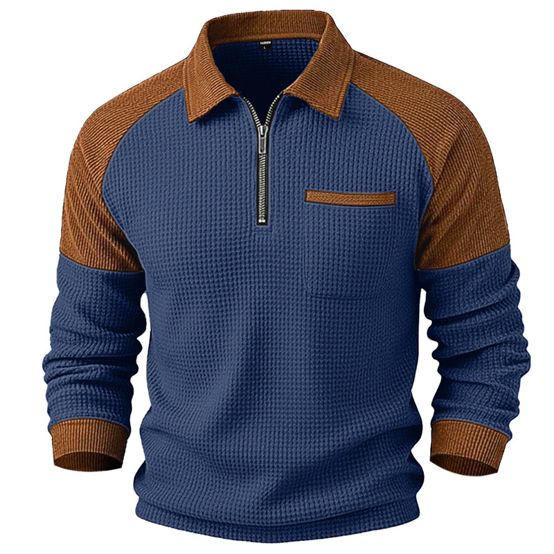 😍Heren casual sweatshirt met wafelstructuur en kwartrits