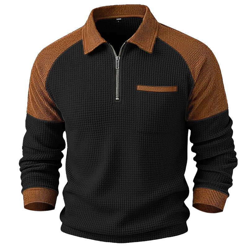 😍Heren casual sweatshirt met wafelstructuur en kwartrits
