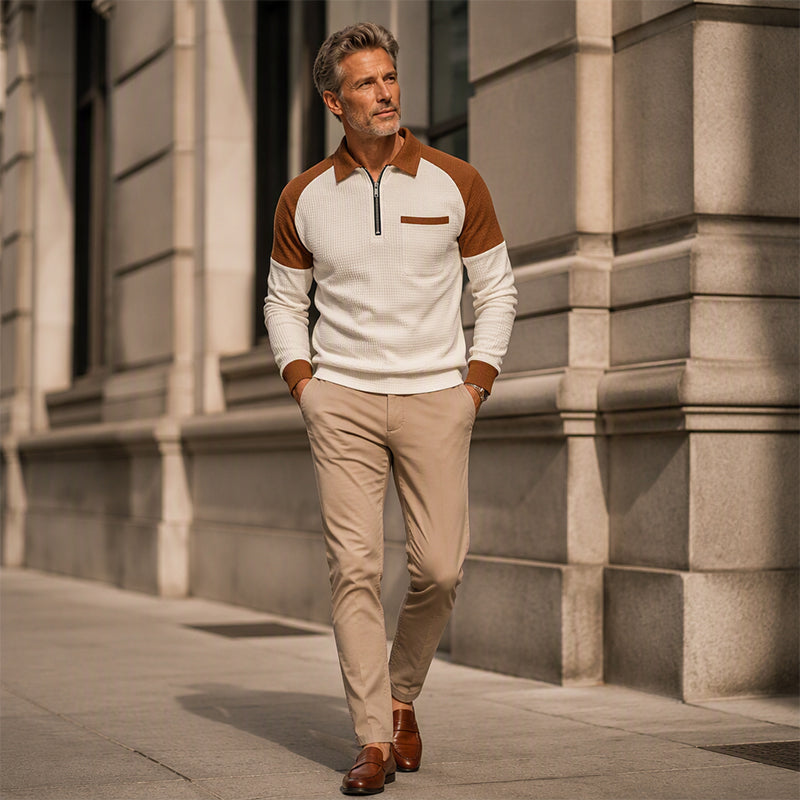 😍Heren casual sweatshirt met wafelstructuur en kwartrits