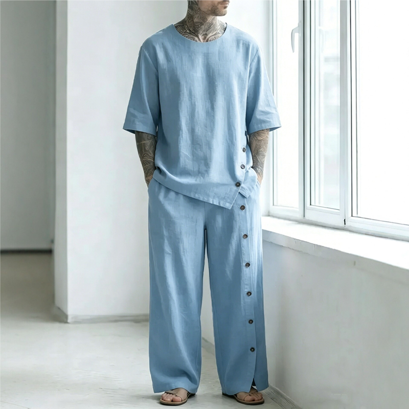 🔥Gratis verzending✈️Tweedelige set met casual overhemd en broek voor heren