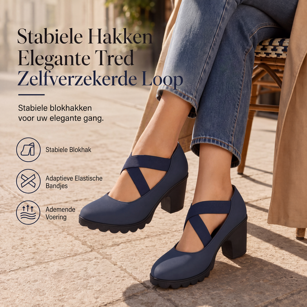 Dames schoenen met ronde neus, gekruiste bandjes en Mary Jane-stijl, blokhak, plateauhiel en uitsparingen