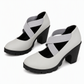 Dames schoenen met ronde neus, gekruiste bandjes en Mary Jane-stijl, blokhak, plateauhiel en uitsparingen