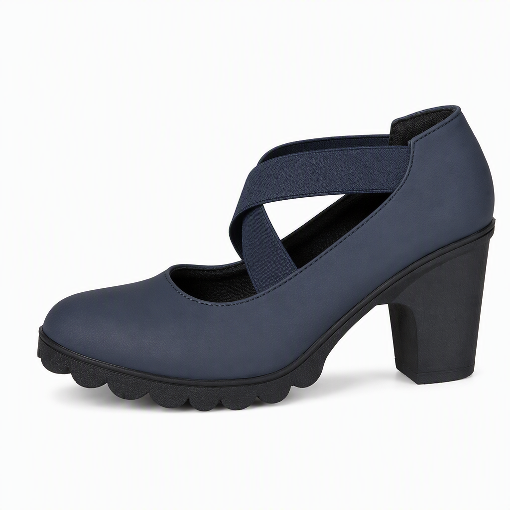 Dames schoenen met ronde neus, gekruiste bandjes en Mary Jane-stijl, blokhak, plateauhiel en uitsparingen