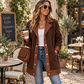 🔥Gratis verzending✈️Dames gewatteerde jack met revers en patchwork van pluche