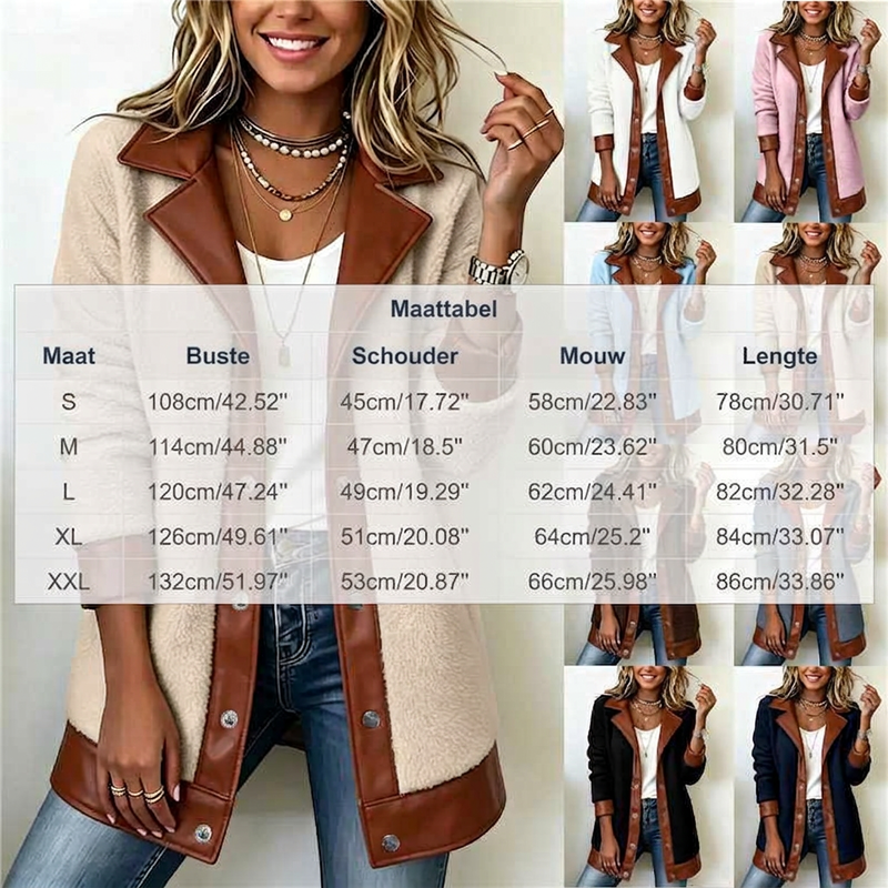 🔥Gratis verzending✈️Dames gewatteerde jack met revers en patchwork van pluche