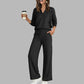🔥Gratis verzending✈️ Dames V-Hals Top & Wijde Pijpen Broek Set 👚 Elegante Pasvorm, Comfortabele Stof & Trendy Casual Look
