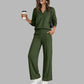🔥Gratis verzending✈️ Dames V-Hals Top & Wijde Pijpen Broek Set 👚 Elegante Pasvorm, Comfortabele Stof & Trendy Casual Look