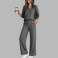 🔥Gratis verzending✈️ Dames V-Hals Top & Wijde Pijpen Broek Set 👚 Elegante Pasvorm, Comfortabele Stof & Trendy Casual Look